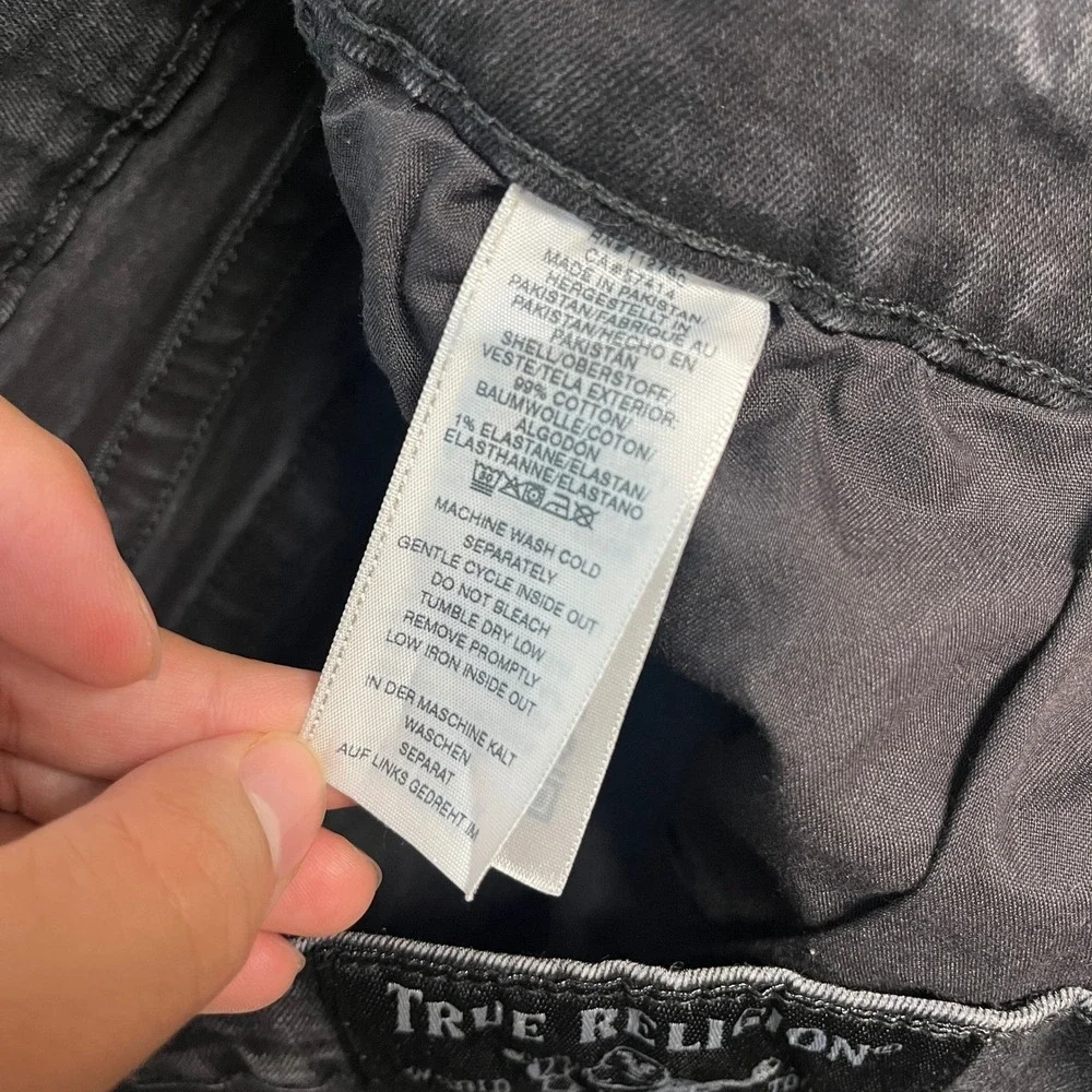 True Religion Rocco Relaxed Skinny Jeans Mens 40x32 Black Flap Pocket Denim